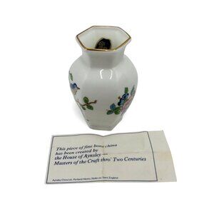 AYNSLEY PEMBROKE Hexagonal Small Vase Floral Bird England Vintage 3.5"